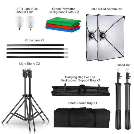 KIT STUDIO 2 SOFT BOX 1 LOMP + BACKGROUND 2/3M