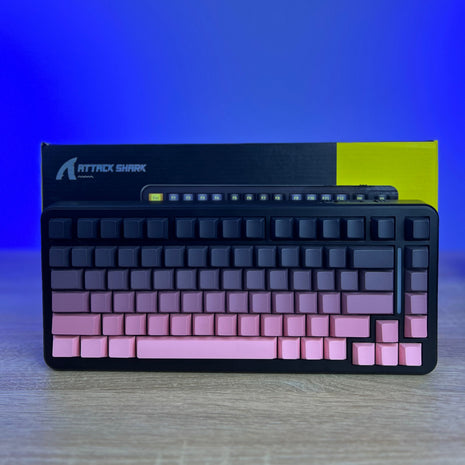 Keyboard with gradient keycaps on a blue background