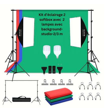 KIT STUDIO 2 SOFT BOX 1 LOMP + BACKGROUND 2/3M