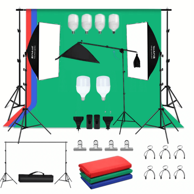 KIT STUDIO 3 SOFT BOX 1 LOMP + BACKGROUND 2/3M
