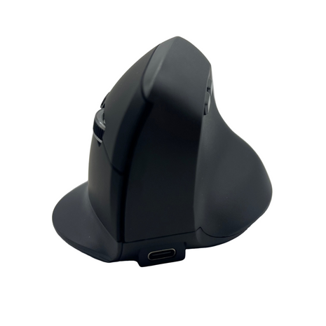 Black ergonomic mouse on a light gray background