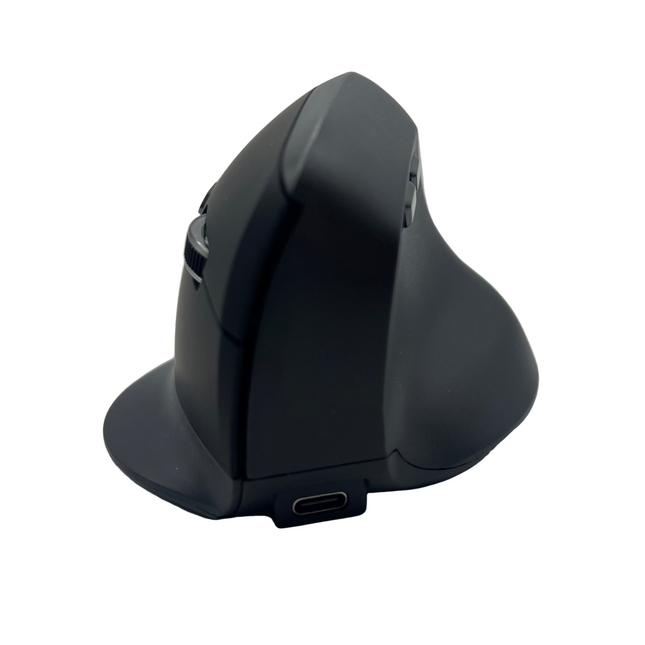 Black ergonomic mouse on a light gray background