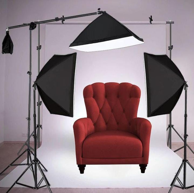 KIT STUDIO 3 SOFT BOX 1 LOMP + BACKGROUND 2/3M