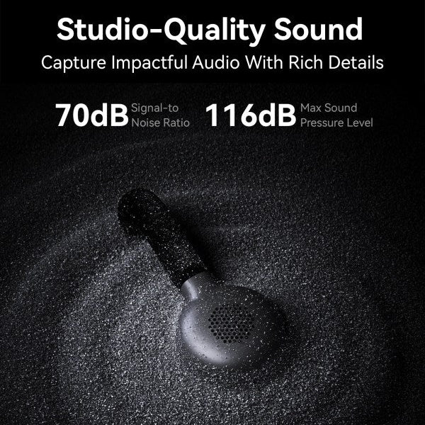 Studio-quality sound speaker with technical specifications on a dark background