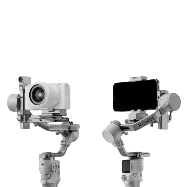 Two camera stabilizers on a white background