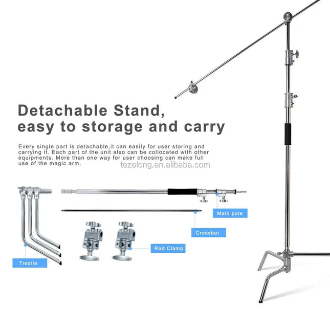 C-STAND PROFESSIONNEL AVEC PERCHE & PIED TORTUE – 3 SECTIONS